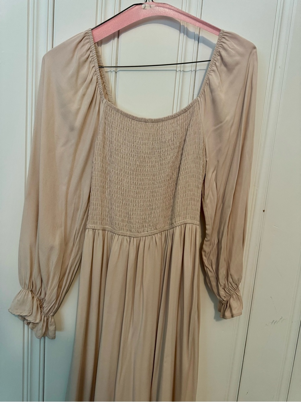 Boho Long Sleeve Maxi Dress in Light Beige